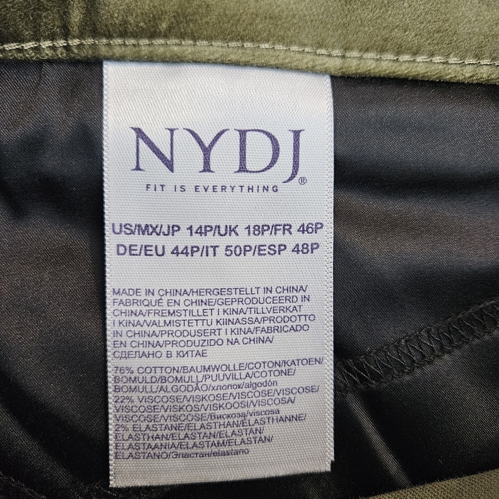 New NYDJ Marilyn Straight Olive Green Velveteen Pants 14P - Picture 7 of 8